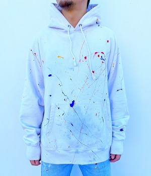 Vintage 00s XL Champion Painted Reverse Weave Hoodie -White-