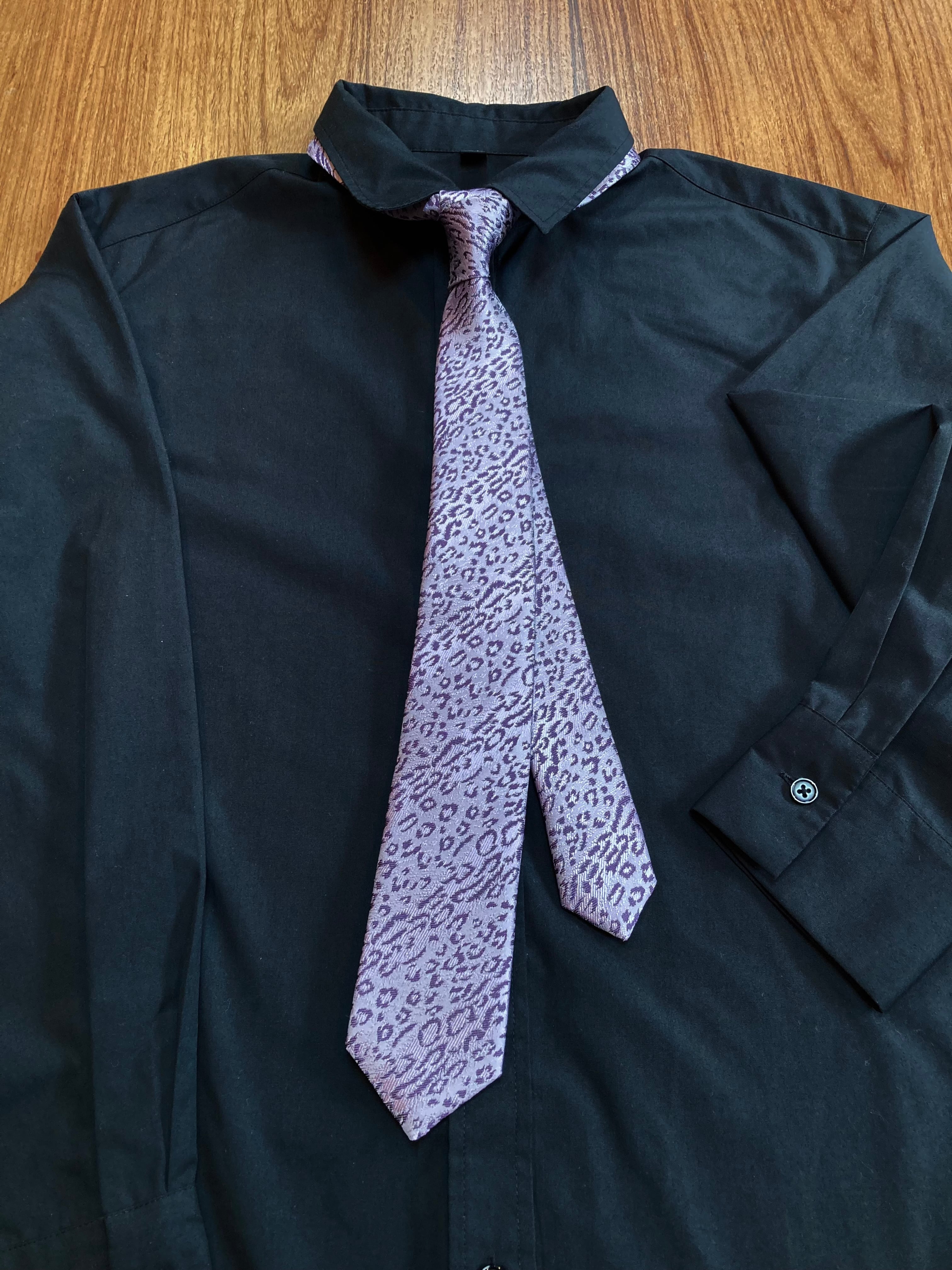 Chravetパープル ネクタイ N j Gender-free cravat 豹柄 ラベンダー×ダークパープル | NECKWORLD
