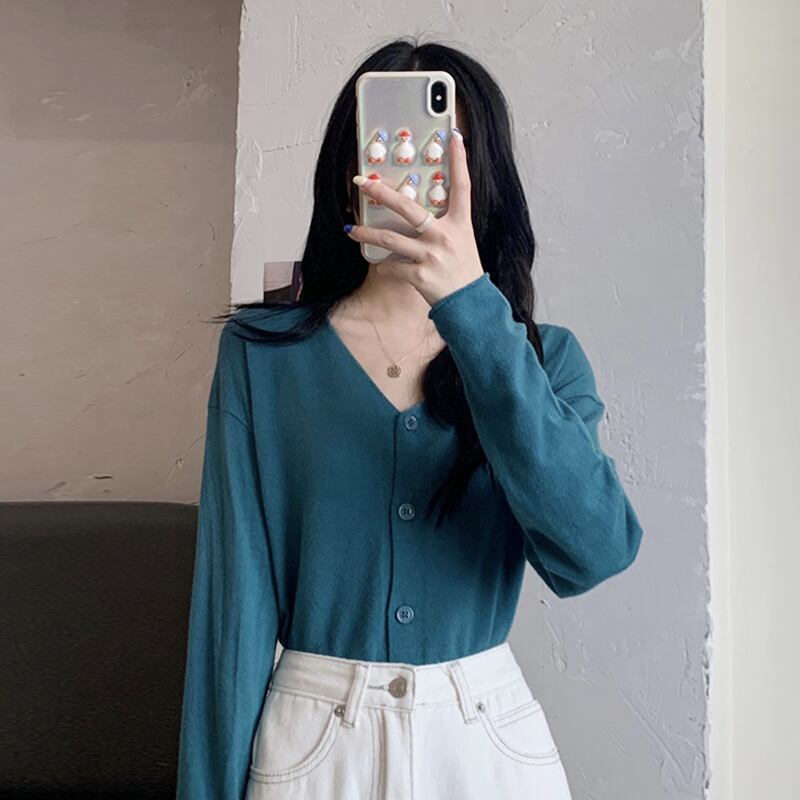 ルーズVネックニットカーディガンスプリングオータムトップス シャツ 春物 秋物 スーパーモール50422590904