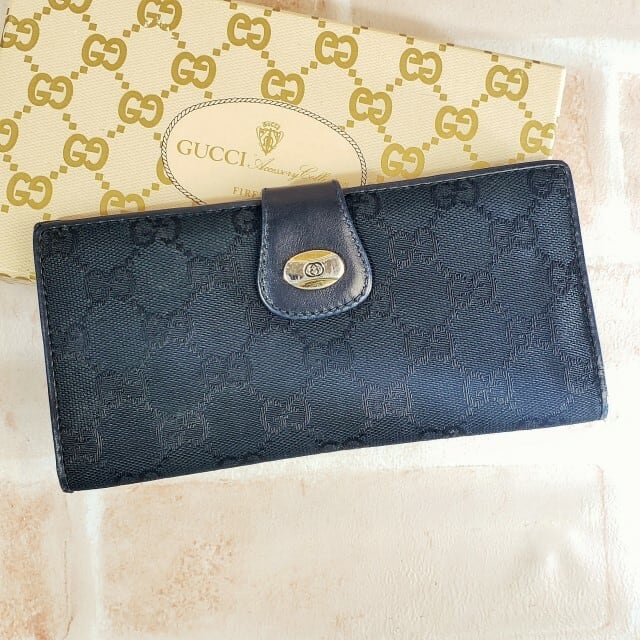 オールドグッチ ☆ GG柄キャンバス 長財布 ブラック イタリア製 GUCCI ...