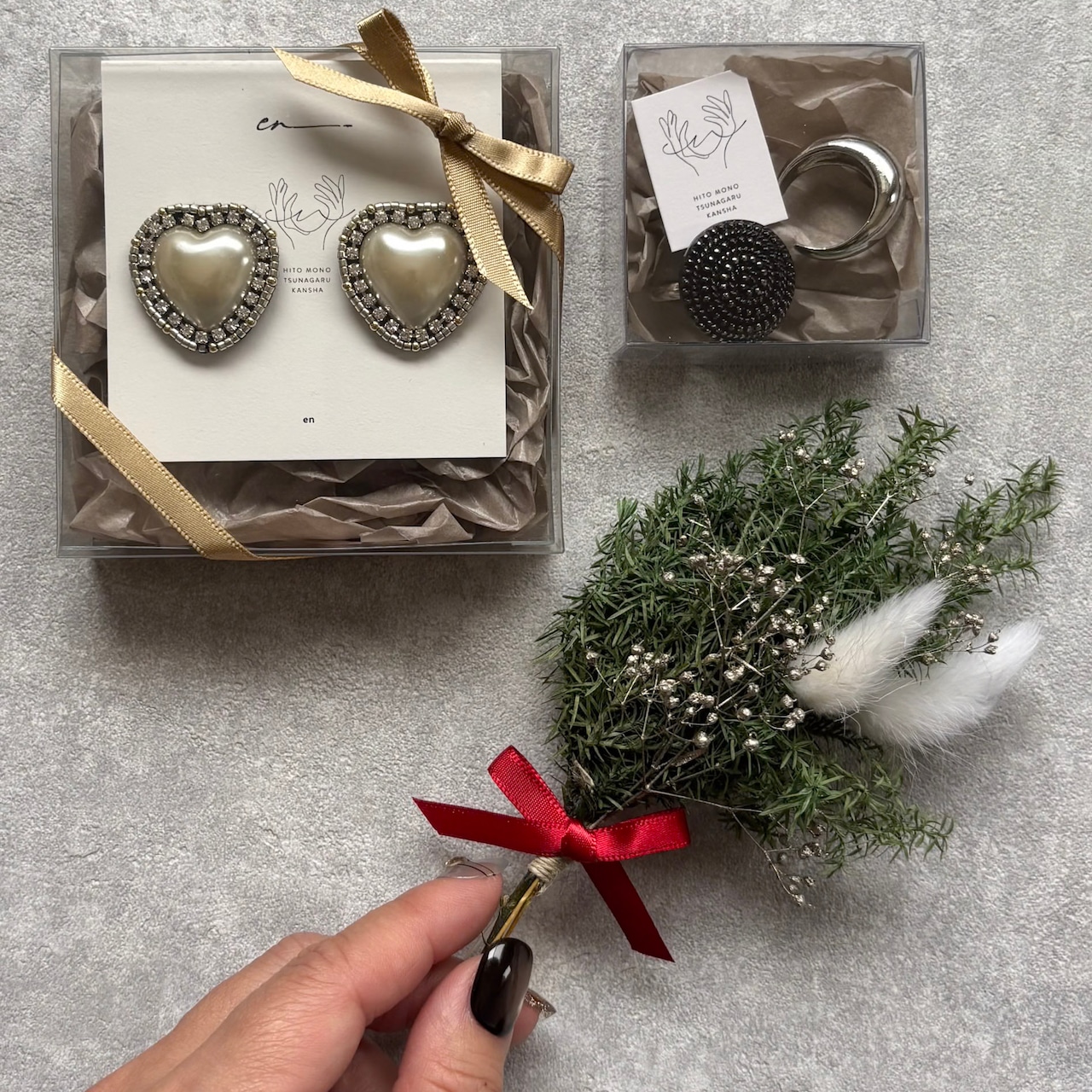 ミニスワッグ付き・ホリデージュエリー3点セット｜イヤーアクセ＆リング2点｜No.6