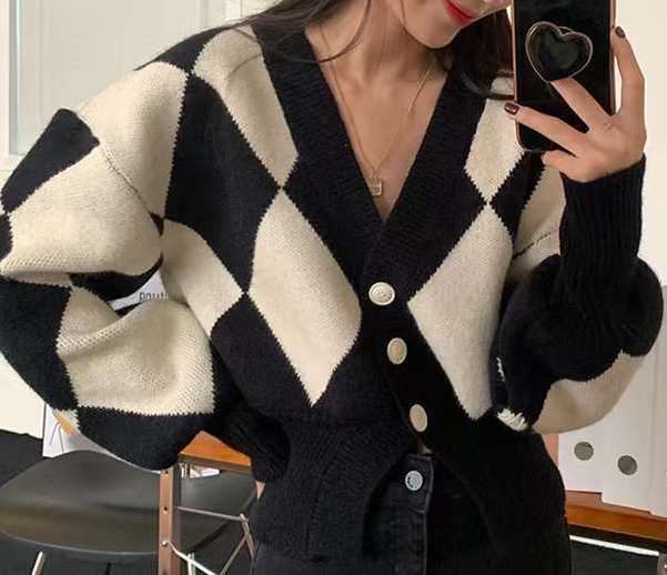 ビッグアーガイル柄ニットカーディガン　