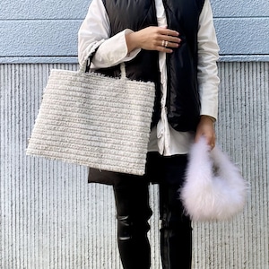 LINTON Tweed  Bag【Large】Classy ホワイト×ブラック