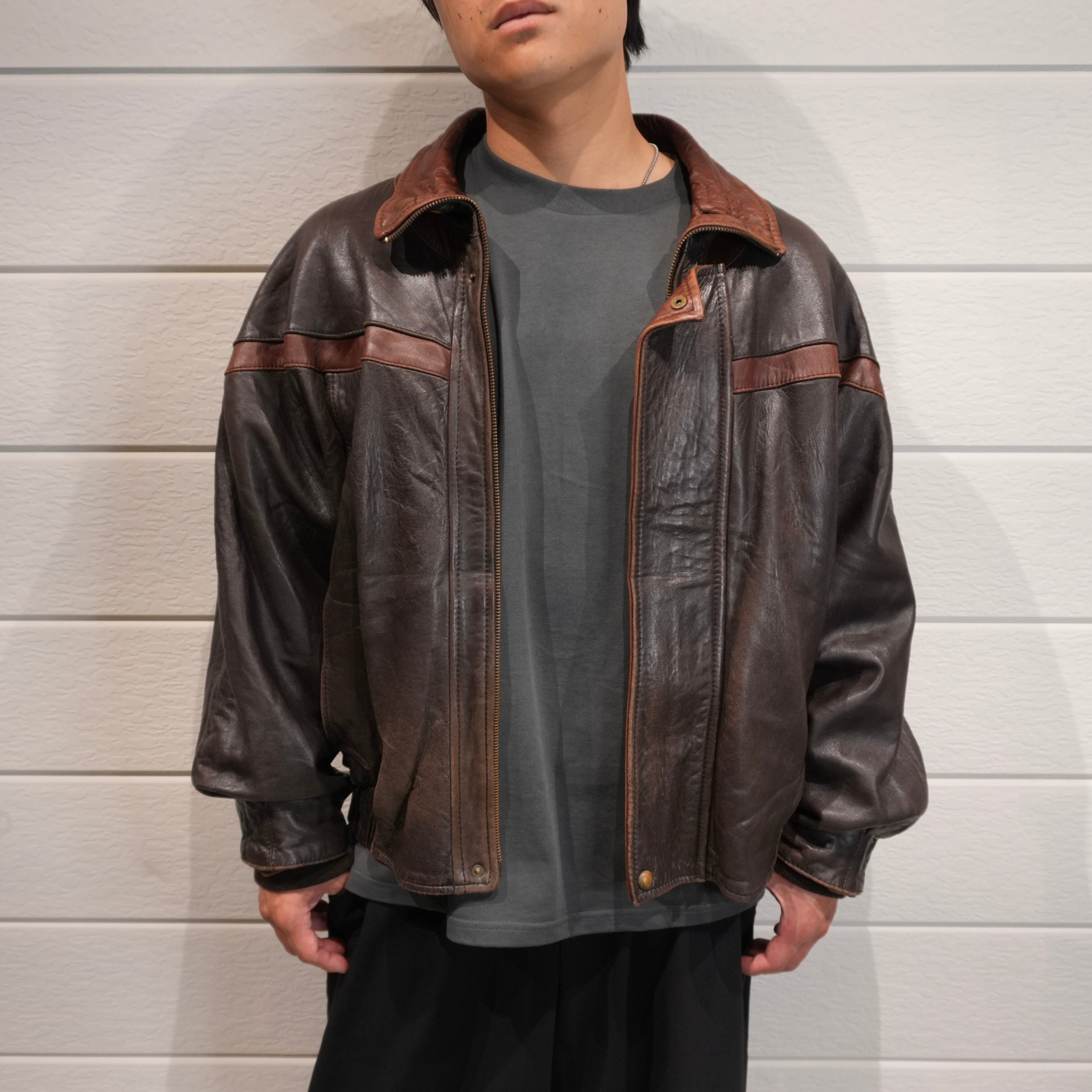 50\u0027s アフリクション エンブレム レザー ジャケット L ブラウン 