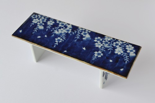 【送料無料】有田焼 福泉窯 下駄皿  /  染付濃枝垂れ桜  31cm