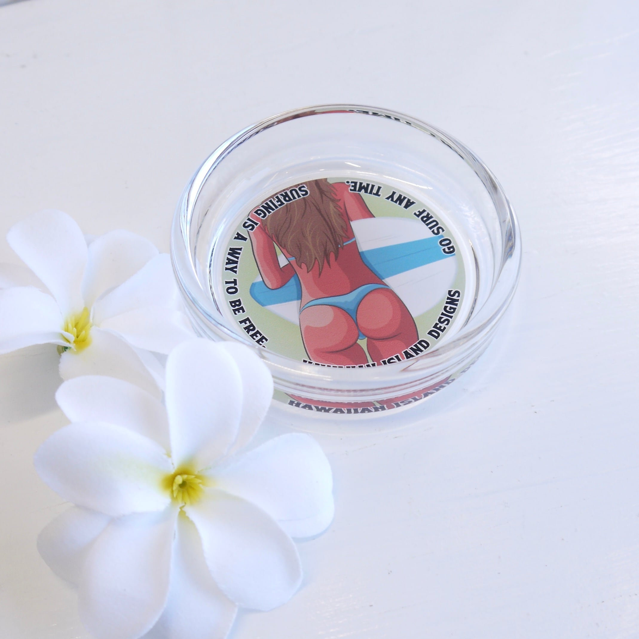 ★ハワイアン雑貨★ハワイアン灰皿/ガラス トレイ/HAWAII/ガラス 小物トレイ/小物入れ/プチプラ/お尻<サーフガール>