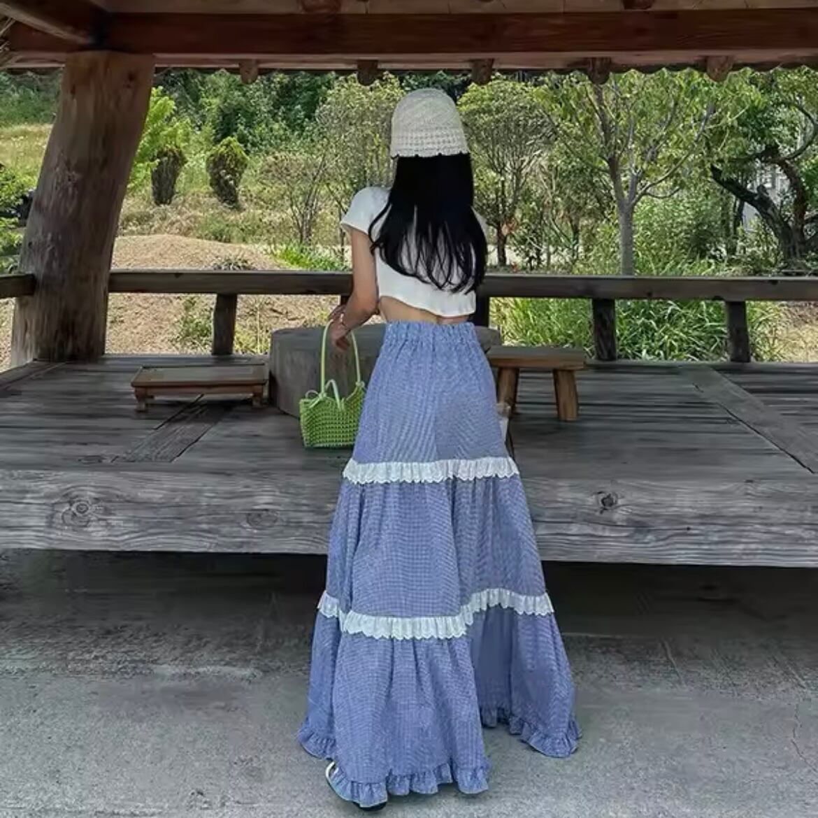 ギンガムチェックフリルティアードスカート