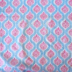 ブロックプリント生地【50cm単位】インド綿 白×水色/ピンク #11010-WT1