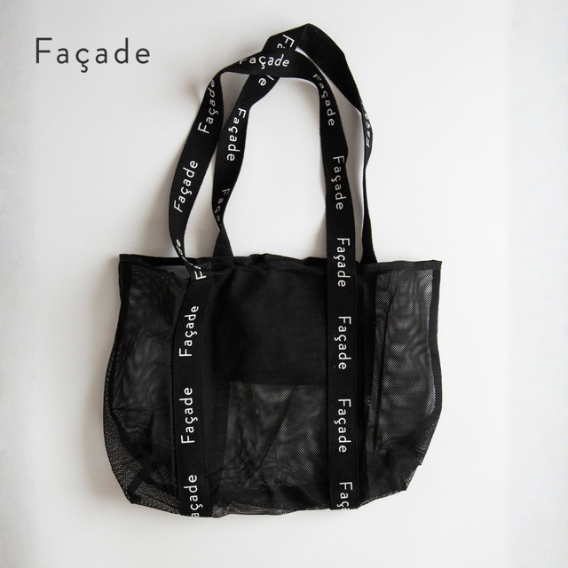 最後1点【façade】Facade tote bag / Black / メッシュバッグ / ファサード