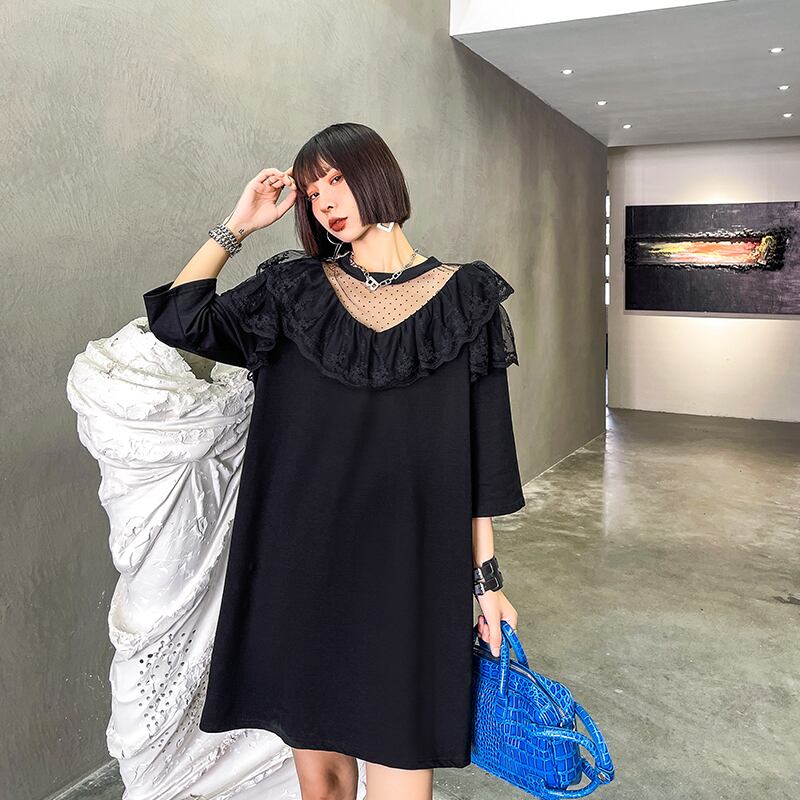 ドレス ブラックスカート レース 大人ガーリー スウィート キュート カジュアル サマー 夏物 ステッチ ラブタオタオダレンハウス93471045155