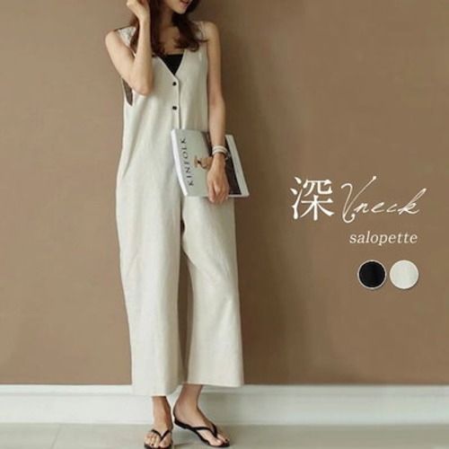 オールインワン レディース サロペット パンツ パンツ ワイドパンツ ロング丈 春 夏 マタニティ Vネック 深Vネック きれいめ 着痩せ 大きいサイズ カジュアル おしゃれ 体型カバー ゆったり カ