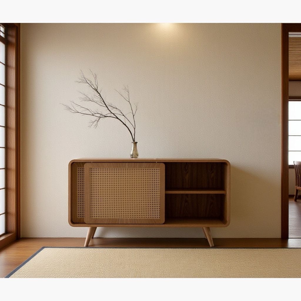 Rattan Cabinet Slide Door Natural / ラタンキャビネット 引き戸仕様