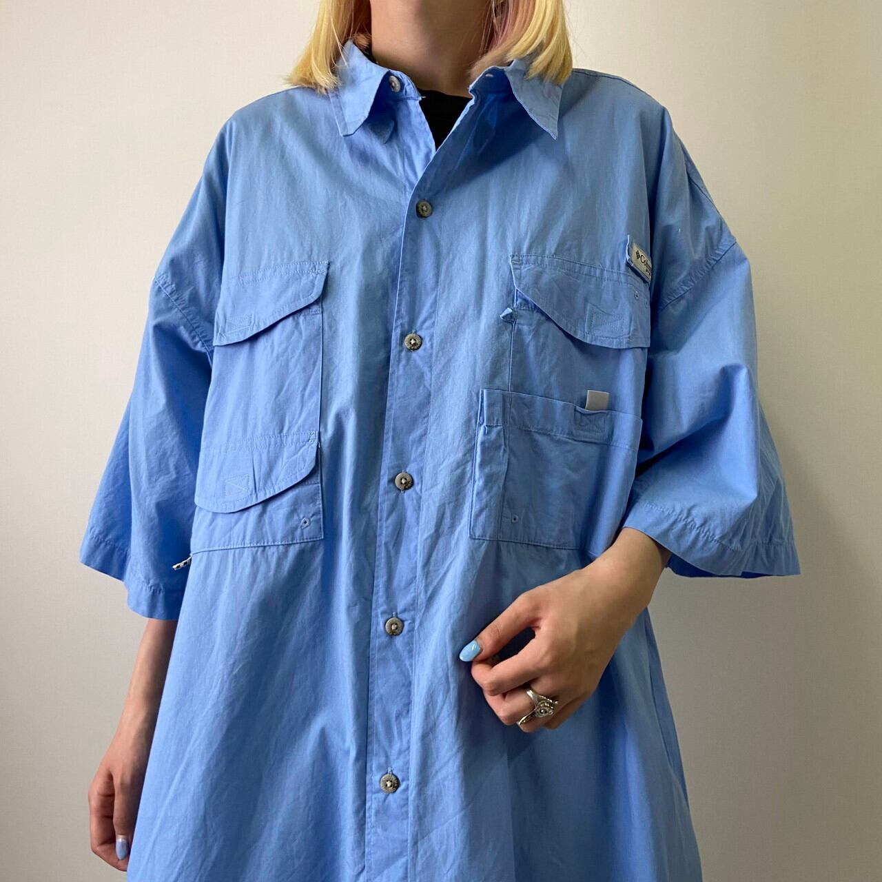 美品 Colombia コロンビア フィッシングシャツ PFG ブルー  L