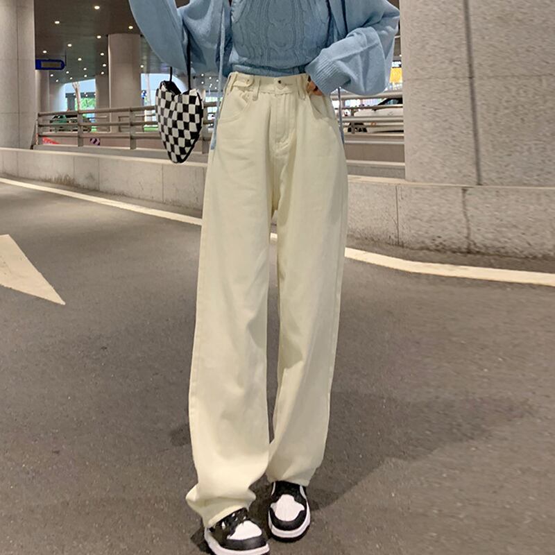 ジーンズ スプリングオータムハイウェスト薄手パンツ ルーズロング 春物 秋物 試着室60114534142