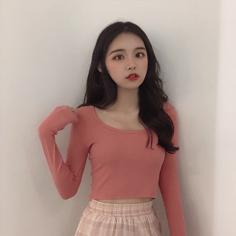 スプリングショート薄手ソリッド カラーTシャツ シャツ レディース ロング 春物 ソリッドカラー 試着室82182794004