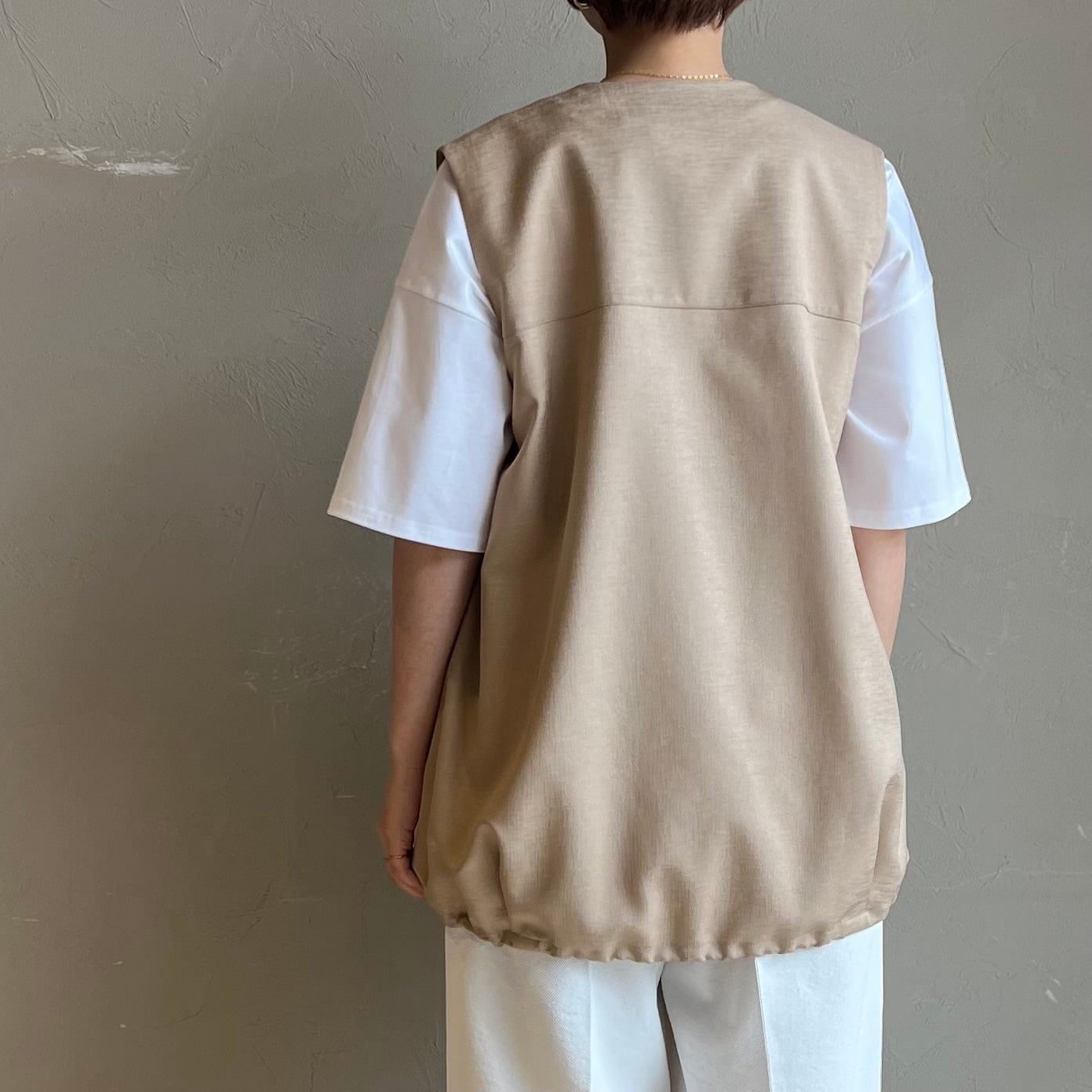 QTUME クチューム ダブルボタン ノーカラー ジレ グレー