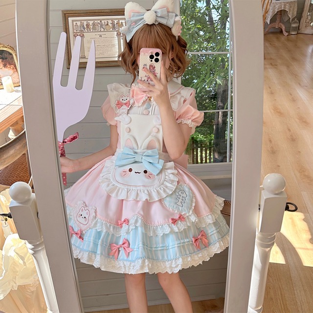 メイド服 エプロン バックリボン フレンチメイド パステルピンク リボン