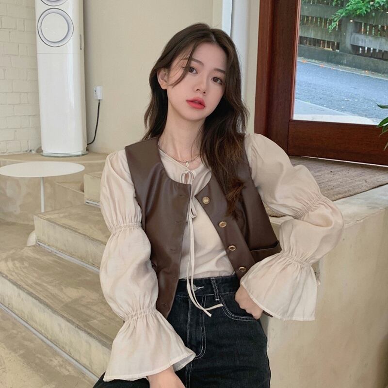 レザーレディーススプリングスタンダードノースリーブレッド レトロ 春物 オータム 秋物 試着室60863171406