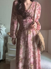 ボカシプリントシフォンワンピース D1279