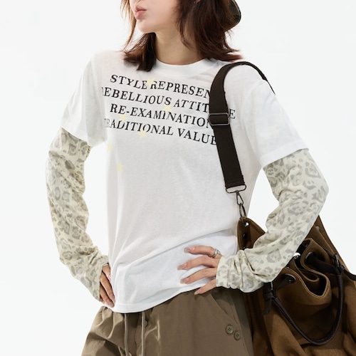 leopard-sleeve layered long tee　レオパードスリーブレイヤードロングティー　J2100
