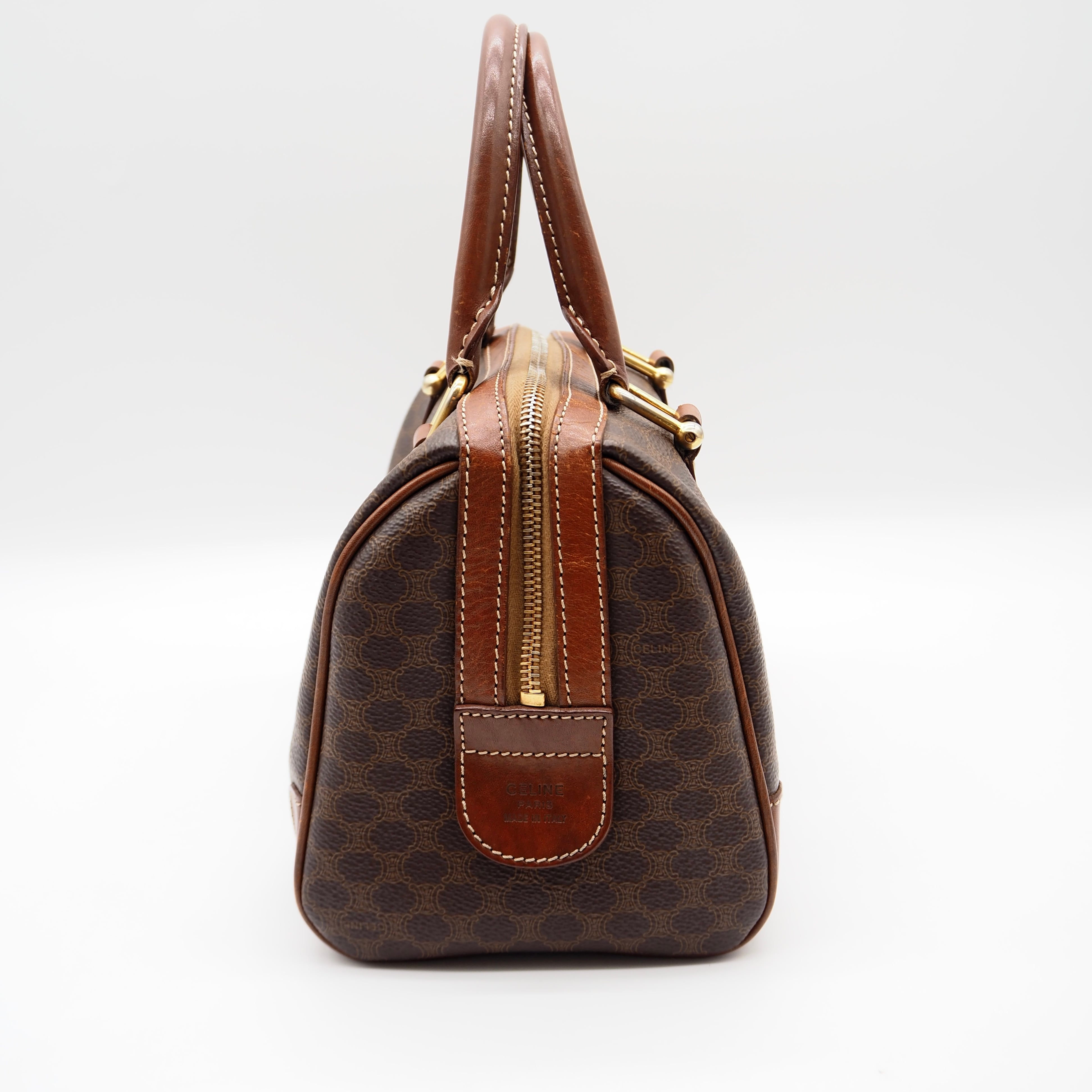 CELINE マカダム スモール ボストンバッグ レザー ダークブラウン