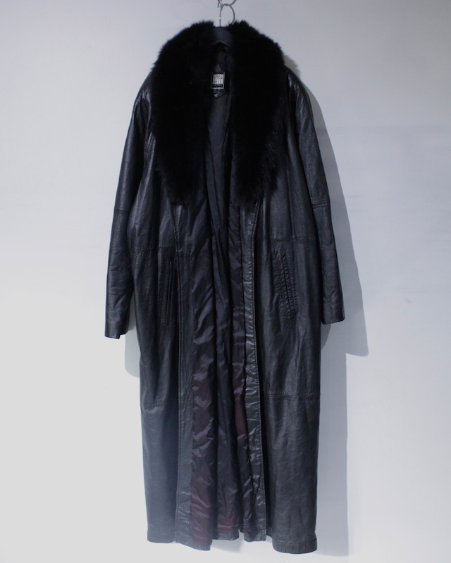 【Caka BLACK】80's Leather × Faux Fur Switching Design Vintage Long Coat