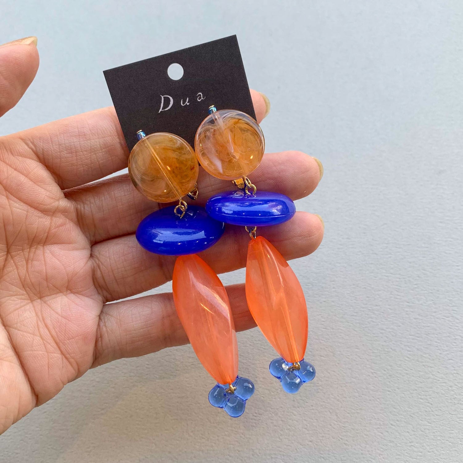 オレンジ×青カラフルビーズ〈ピアス/イヤリング〉 | Dua-アクセサリー