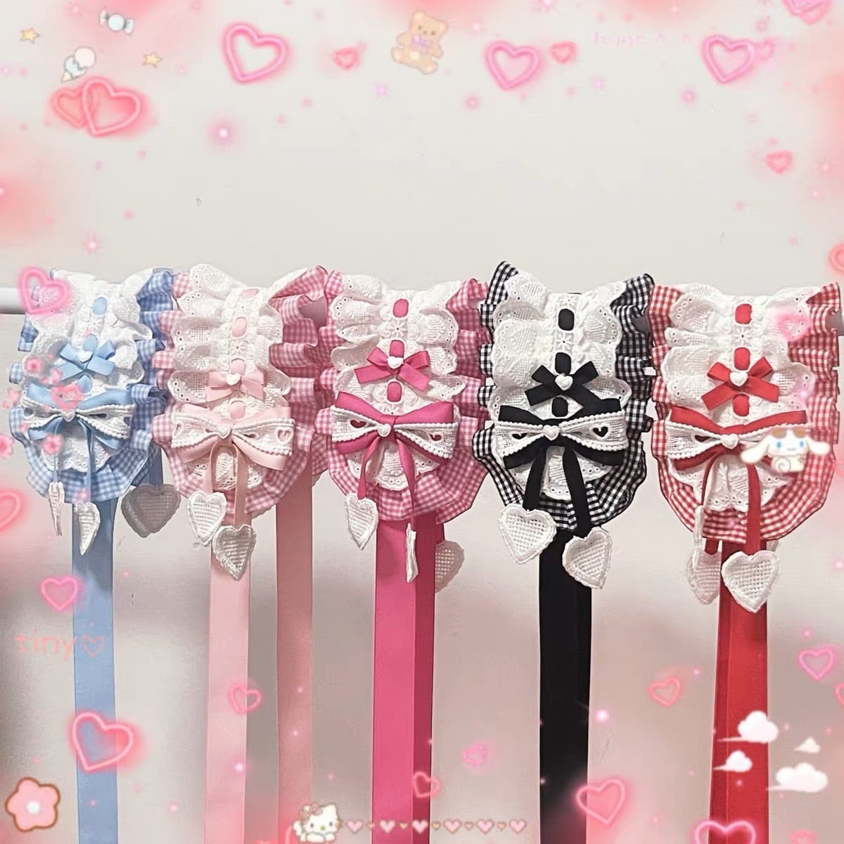 ♡ Candyチェック柄 フリルレースリボンヘッドドレス red ♡ ♡ Candy チェック柄 フリルリボンヘッドドレス red ♡ | Sayakadoll