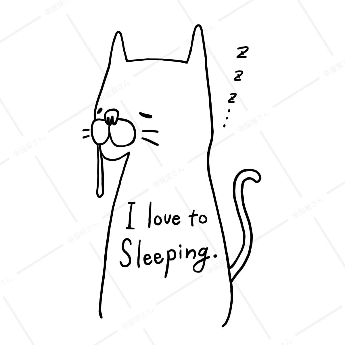 猫 居眠り ネコ Tシャツ cat58 手描きイラスト 猫服 ゆるキャラ ねこ柄 猫柄