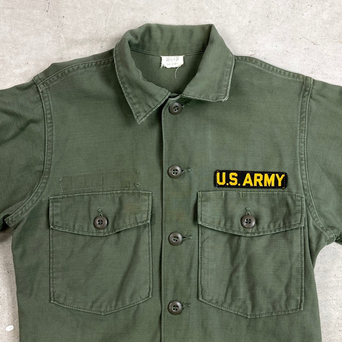 60年代 U.S.ARMY 米軍実品 OG-107 ユーティリティシャツ メンズS相当