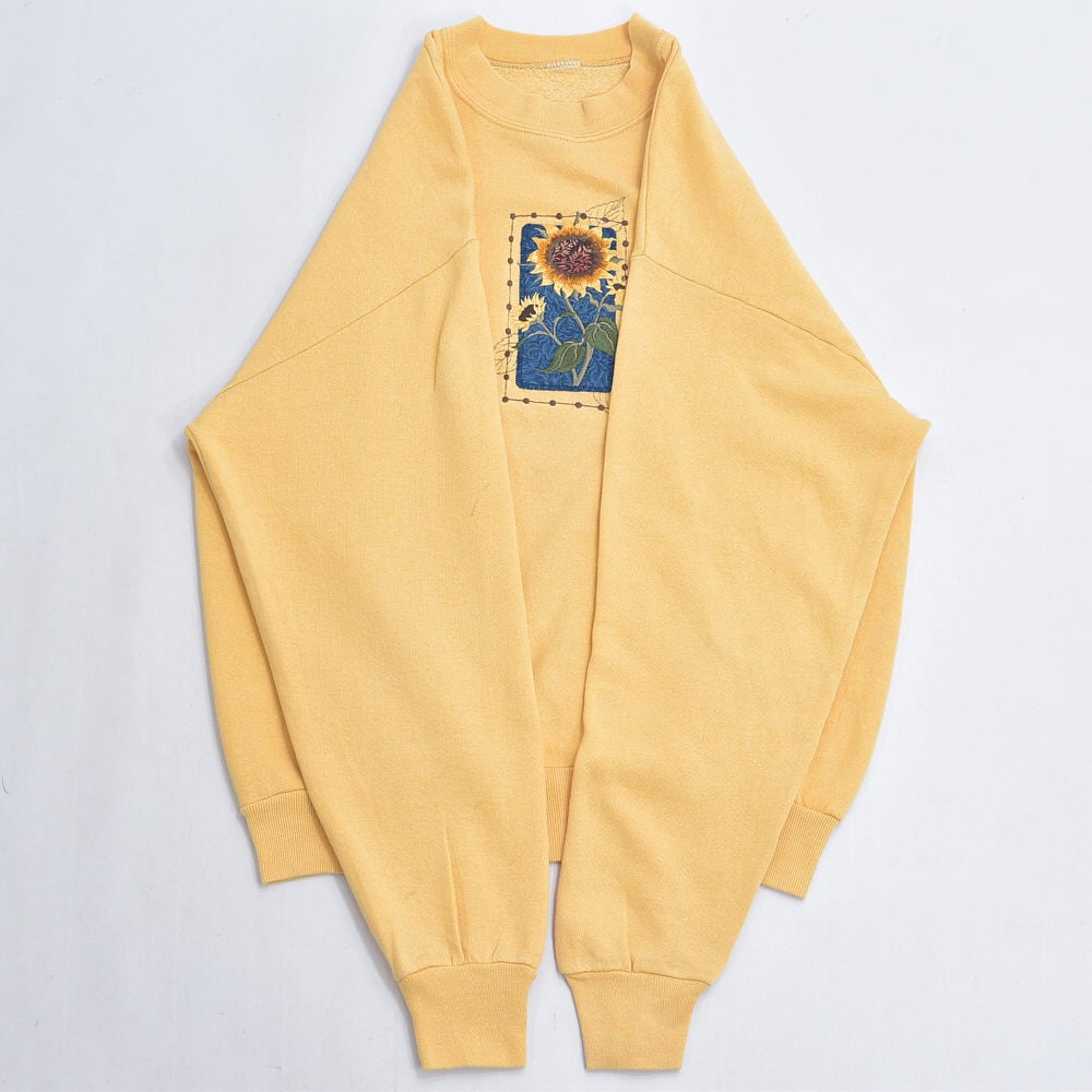 80～90s Sun Flower パッチワーク刺繍デザイン スウェットシャツ