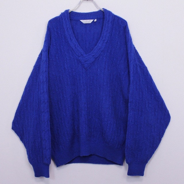 【Caka act2】Italy Made Vivid Blue Color Cable Mohair Childen Knit
