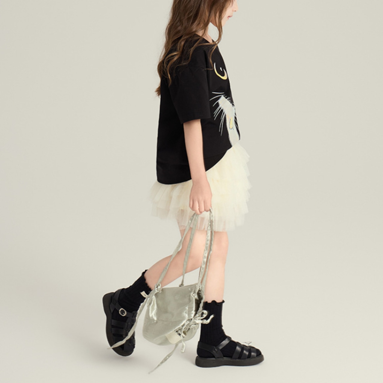 夏多重チュールベージュスカート