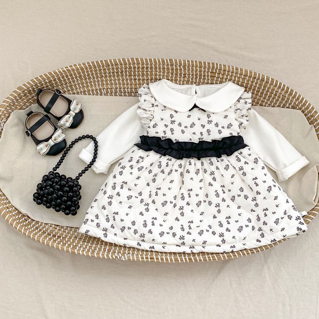【BABY&KID】暖かいフリル花柄ワンピース