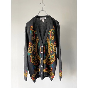 geometric pattern acryl knit cardigan