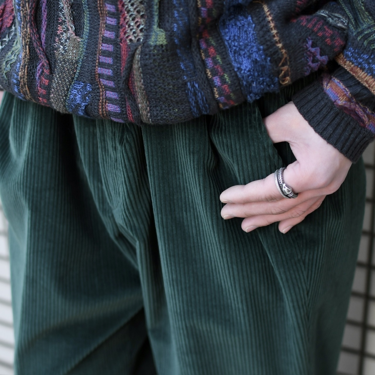 dark green corduroy wide pants