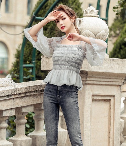 夏 シャツ スリム ショットタイプ ボートネック 上着 レディース 韓国ファッション トップス