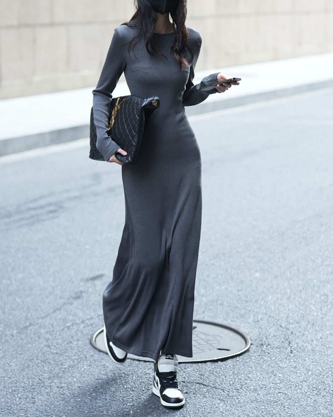 コットンブレンドロングワンピース A25084