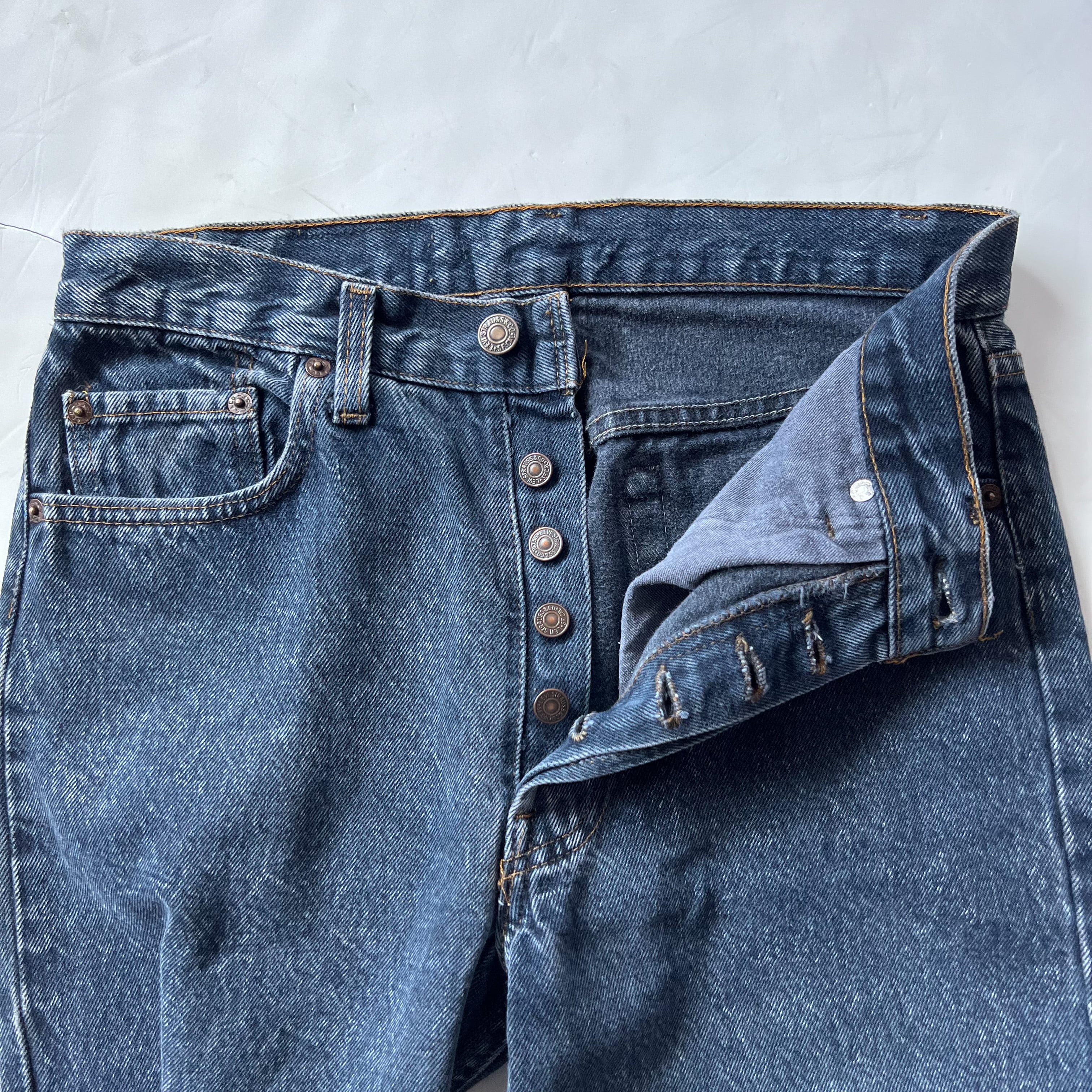 s “Levis ” WL chemical washed denim pants made in usa