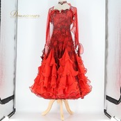 社交ダンス 衣装 Sekine セキネ 日本製 ドレス スタンダード ワンピース ブラック系 レッド系 赤 黒 フリル レース フロート デモ 競技 ダンス パーティ 発表会 スタンダードドレス 社交ダンスドレス デモンストレーション用 発表会衣装 競技ダンス衣装 パーティードレス 演奏会衣装 ダンス衣装 豪華