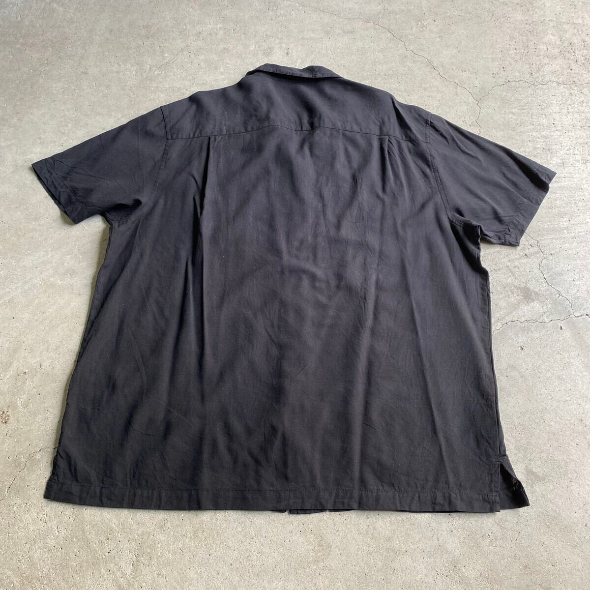 AXIST ラインデザイン シルクシャツ メンズXL相当 開襟 古着 ブラック