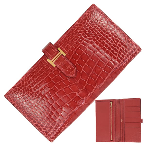 HERMES 二つ折り財布 Hロゴ金具 レッド HERMES 二つ折り財布 Hロゴ金具