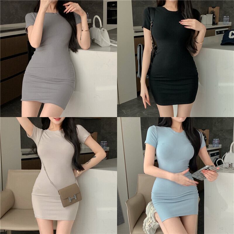 スカート サマーソリッド カラーハイウェストウェストスリムショートドレス 夏物 ソリッドカラー ガールズファッション31866548744