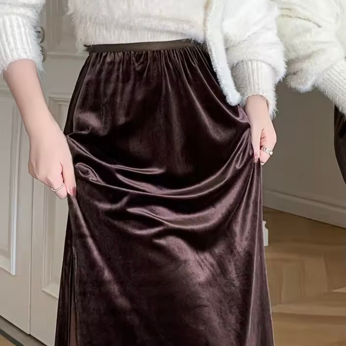 velor slit long skirt