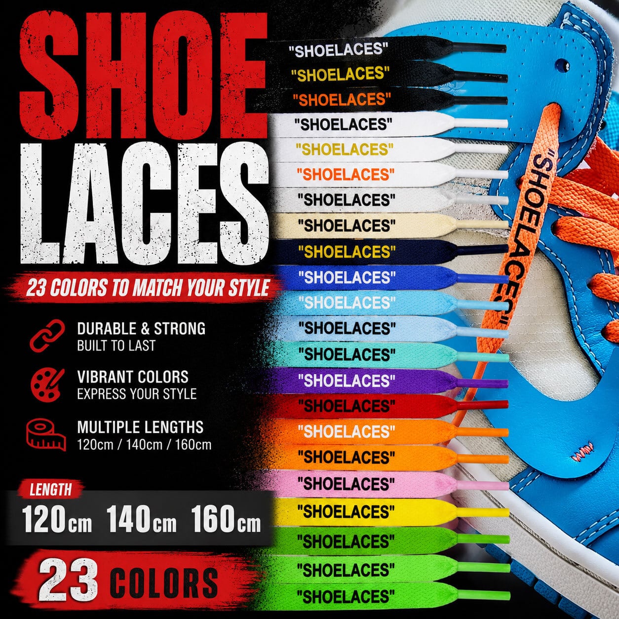 シューレース SHOELACE 靴ひも くつひも 平紐 8mm幅 スニーカー 靴紐