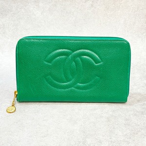 CHANEL シャネル ココマーク 三つ折り財布 キャビアスキン グリーン