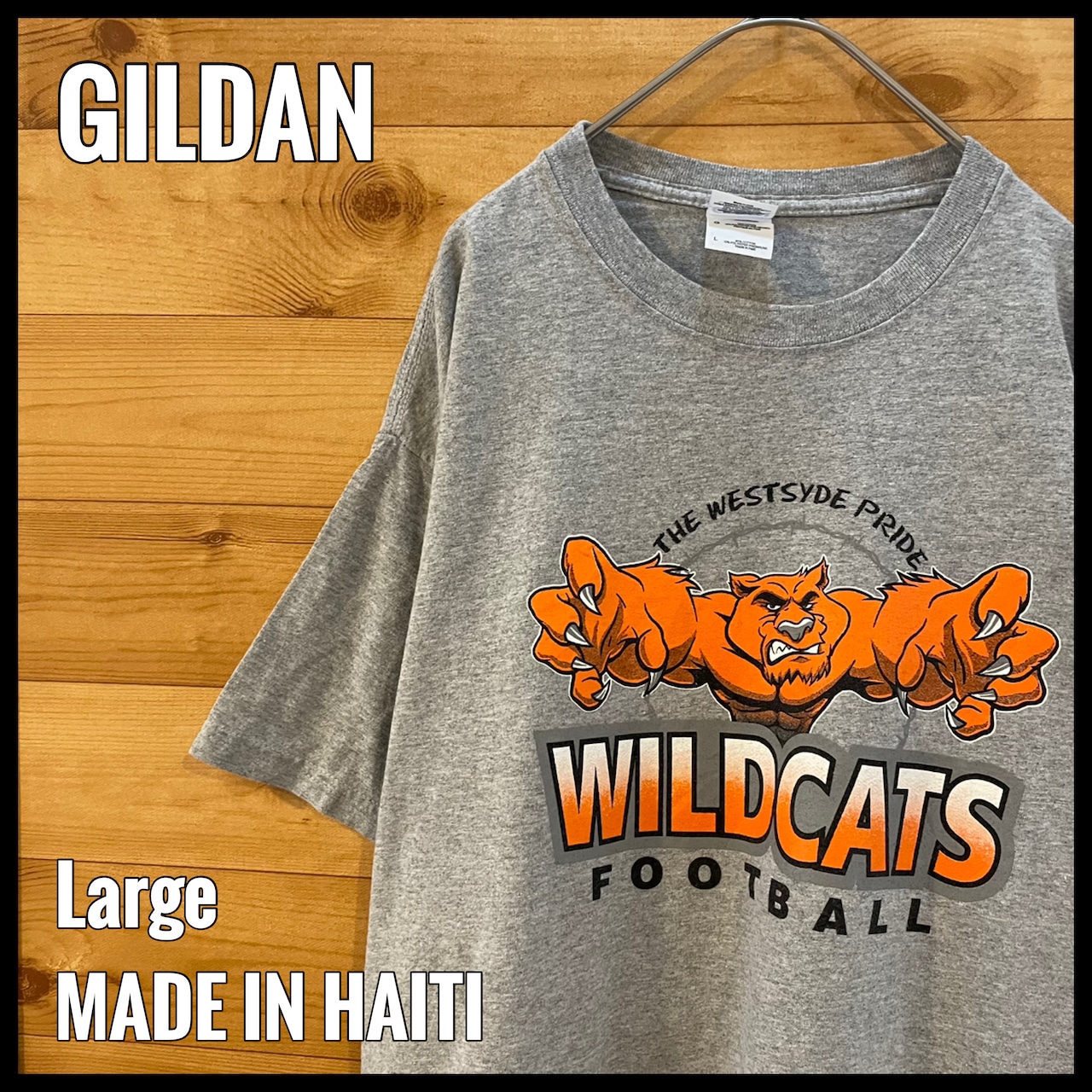 【GILDAN】バックプリント WILDCATS イラスト プリント Tシャツ アメフト L US古着