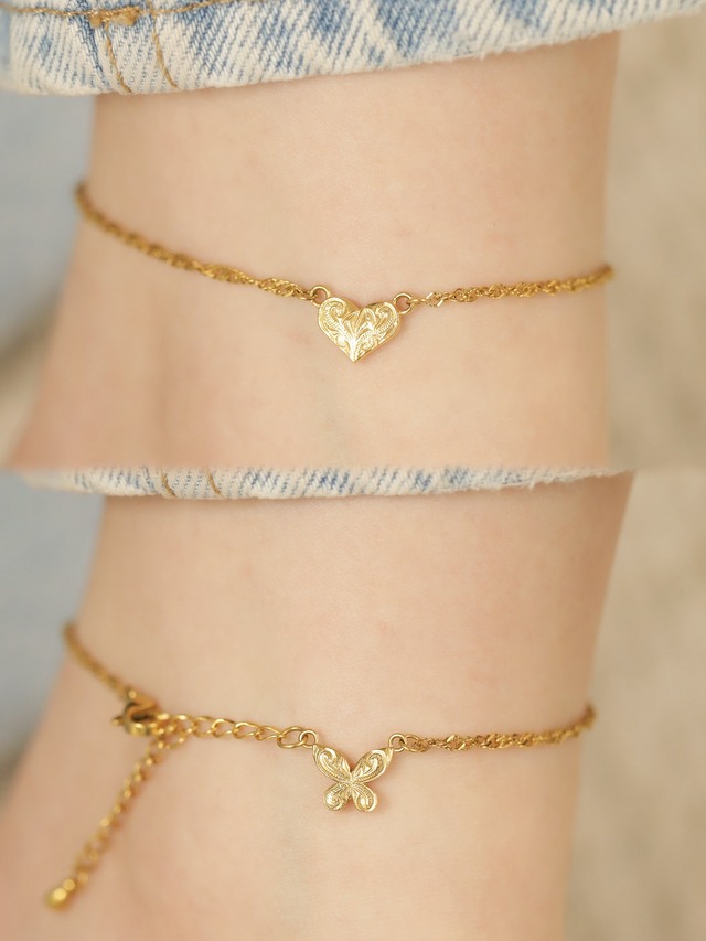 【 screw 】 316L heart & pulelehua anklet  #a29