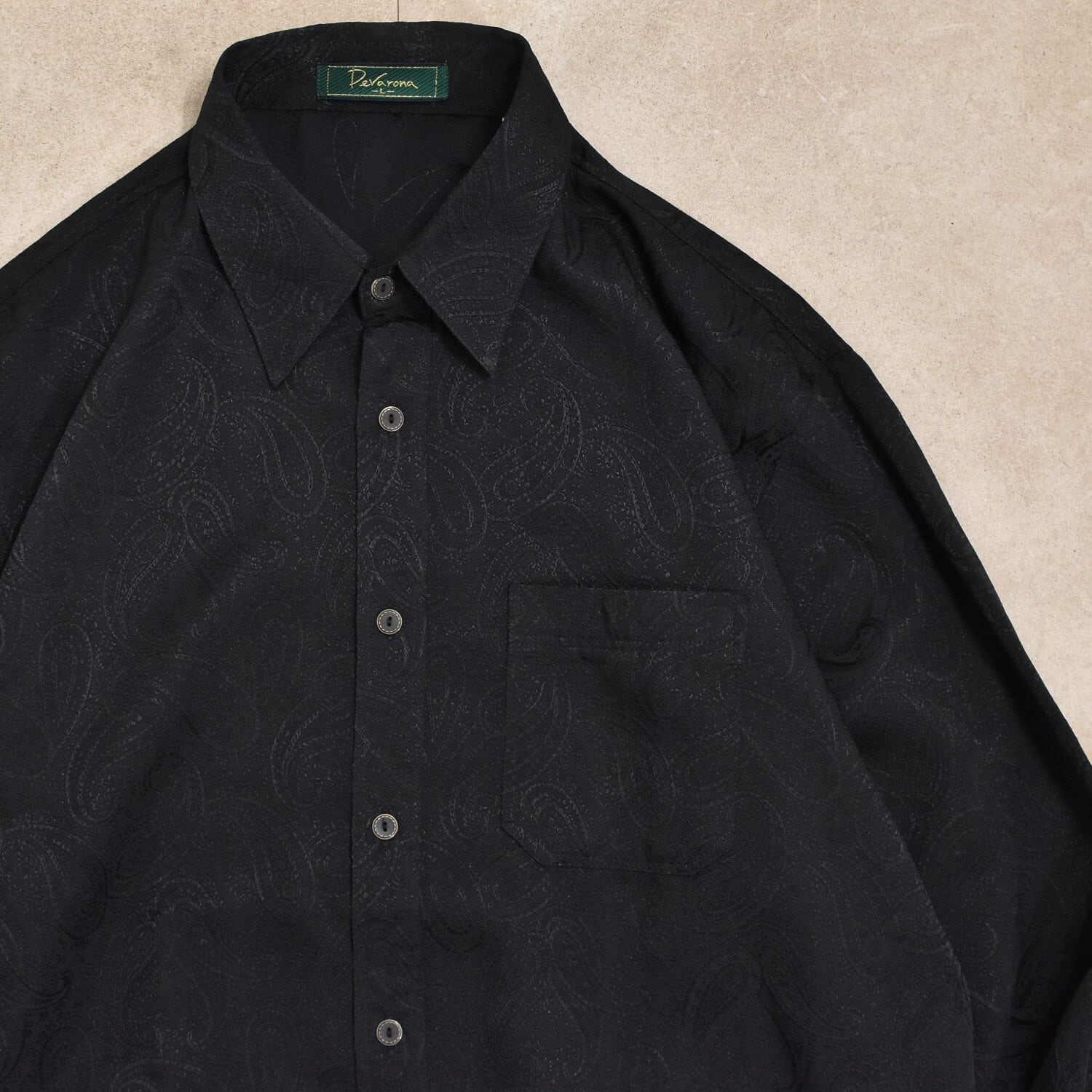 80~90s Devarona jacquard design paisley poly shirt