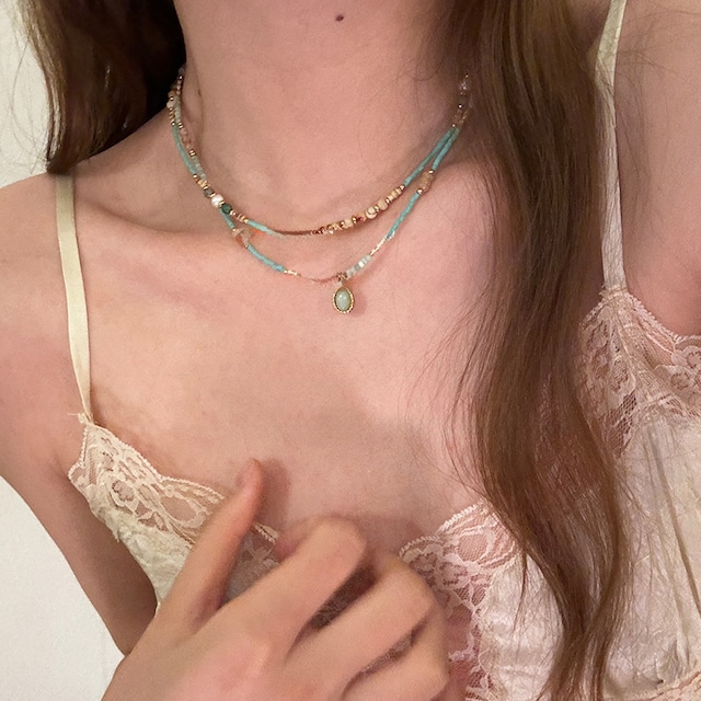 Somedayif天然石ビーズ編みネックレス 12s